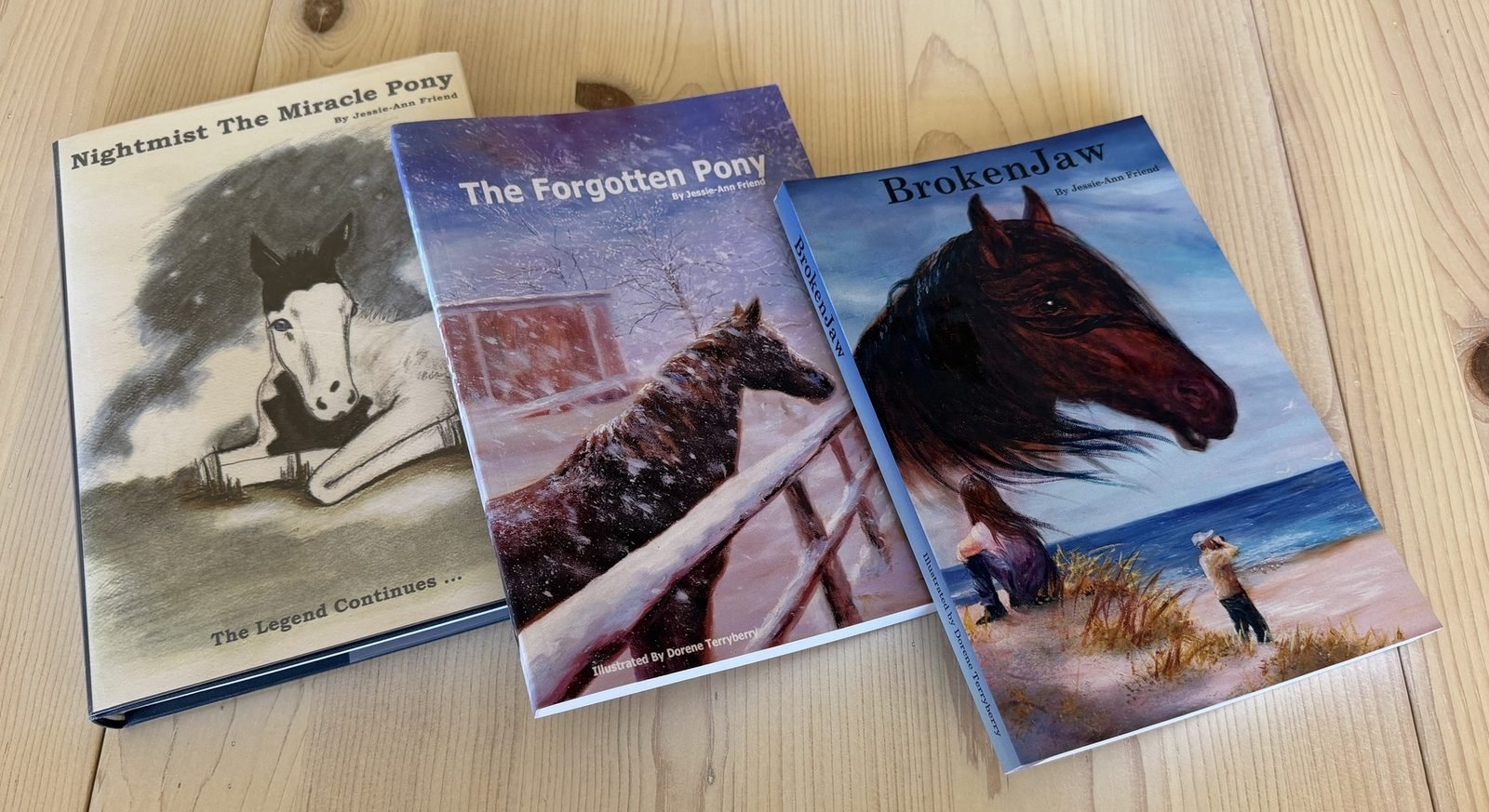 Jessie-Ann Friend's books: Nightmist The Miracle Pony, The Forgotten Pony and BrokenJaw